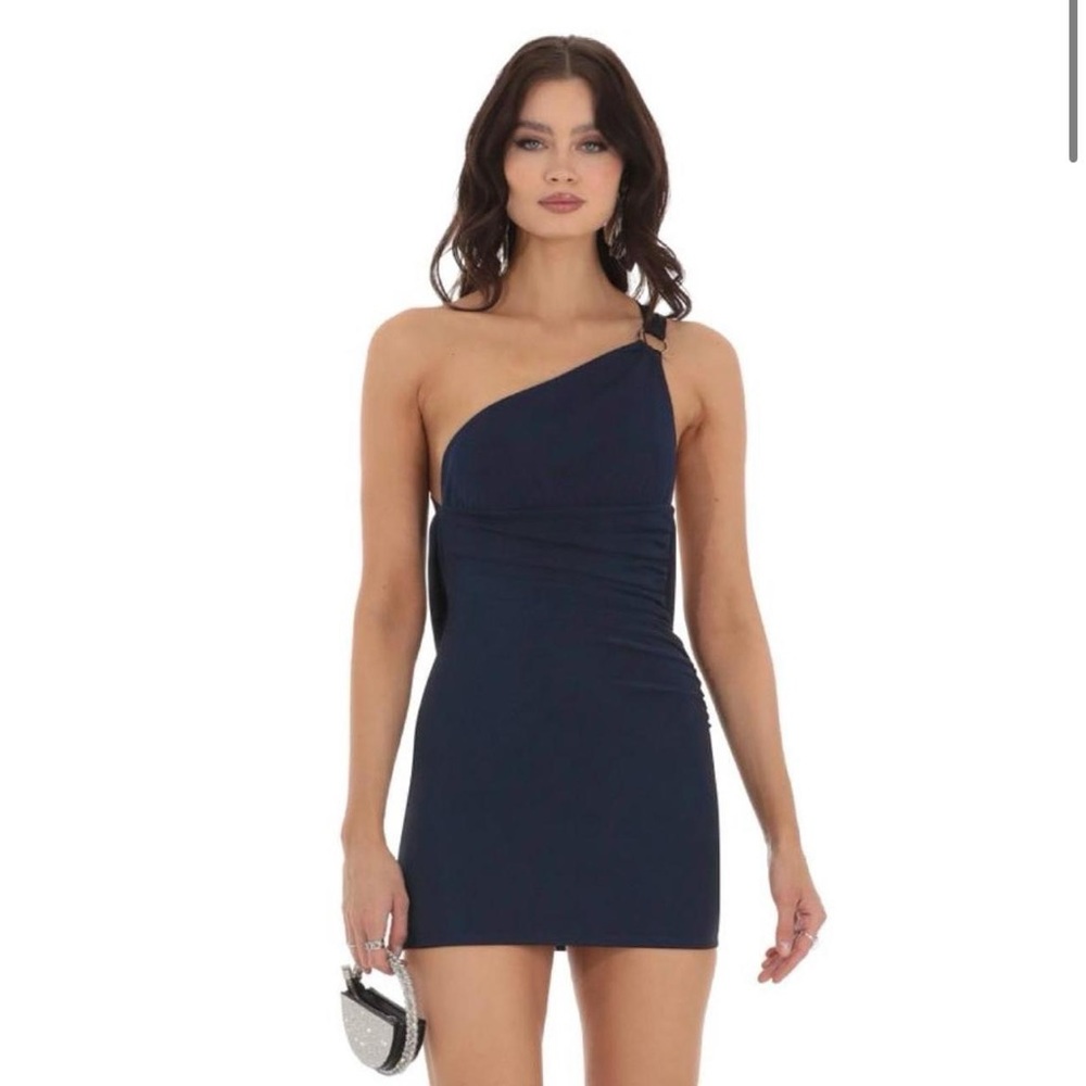 Lucy in the Sky Zuma One Shoulder Draped Dress in Navy